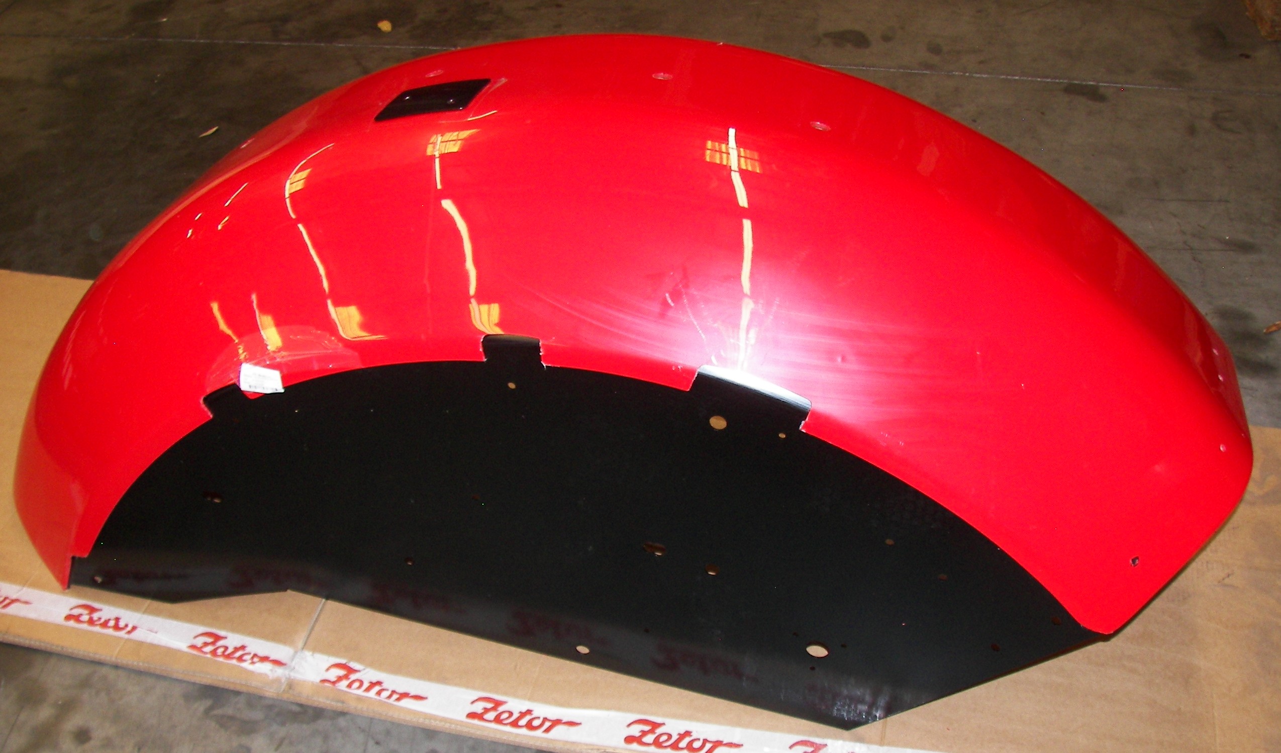 FENDER, RH, REAR, RED PLASTIC WITH STEEL MOUNTING BASE